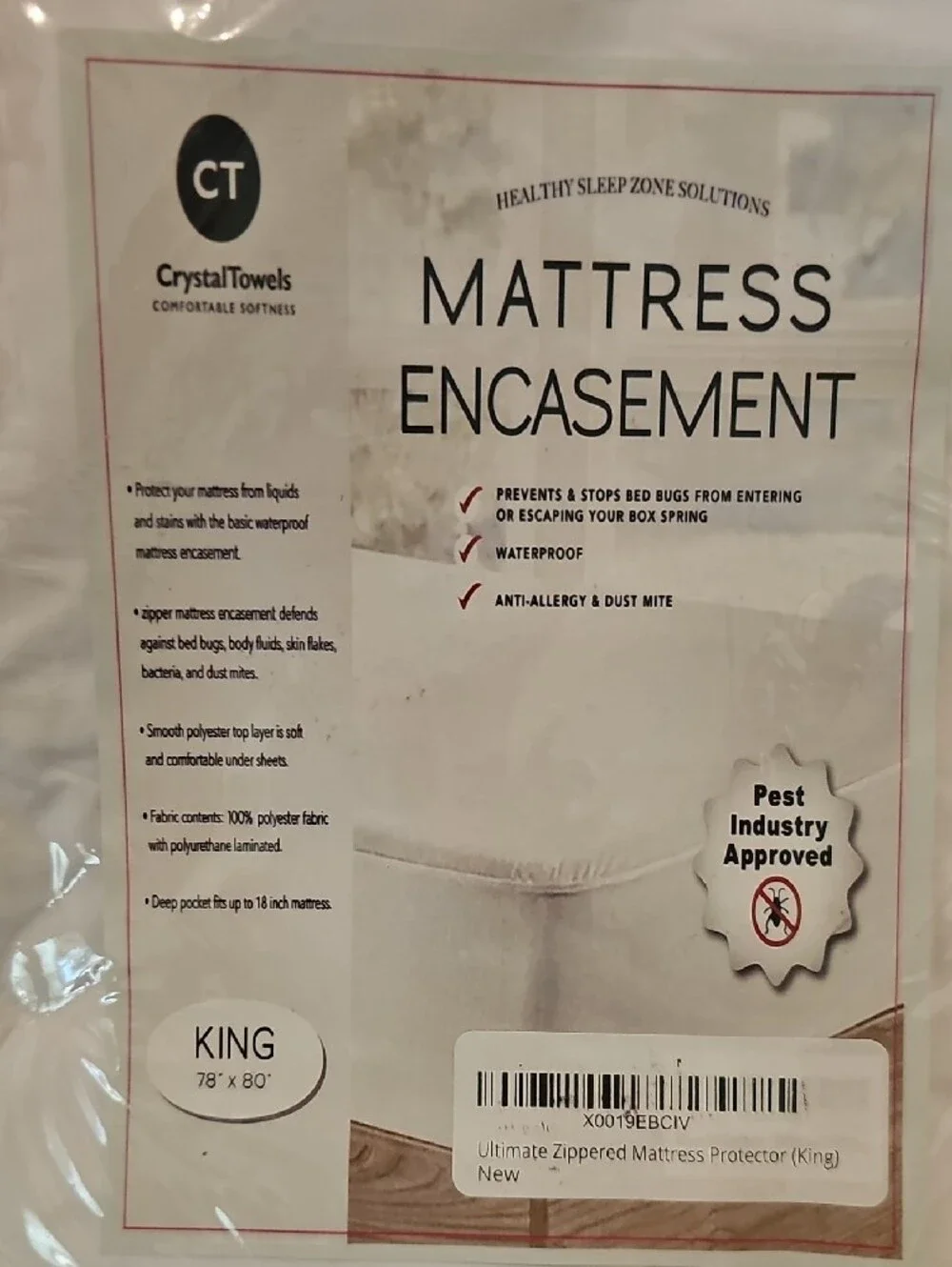 King Mattress Encasement - White Zippered Protector